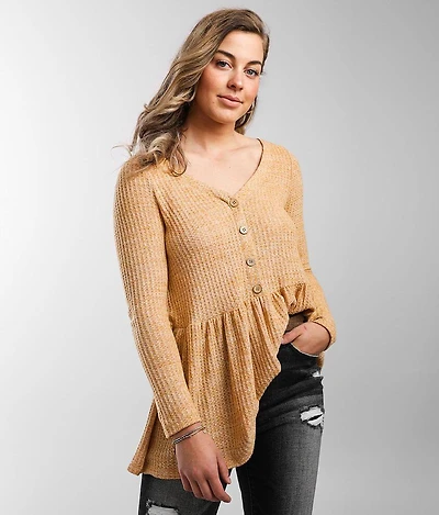 Brushed V-Neck Babydoll Top