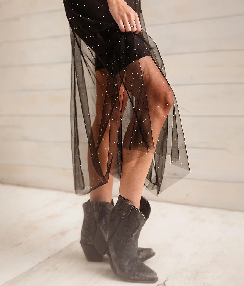 Rhinestone Mesh Midi Skirt