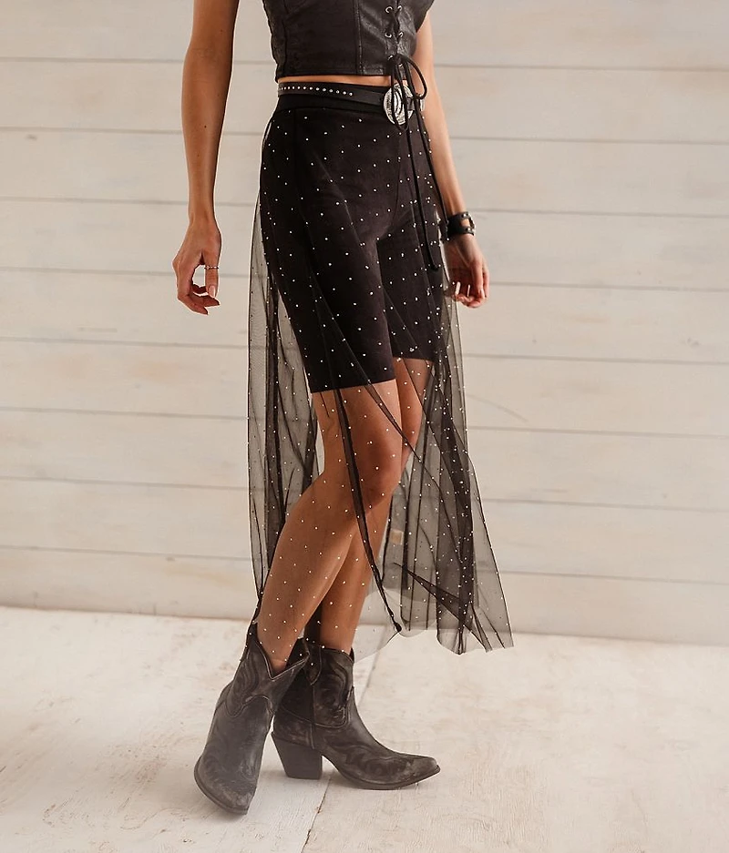 Rhinestone Mesh Midi Skirt