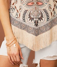 High Neck Fringe Tank Top