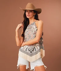 High Neck Fringe Tank Top