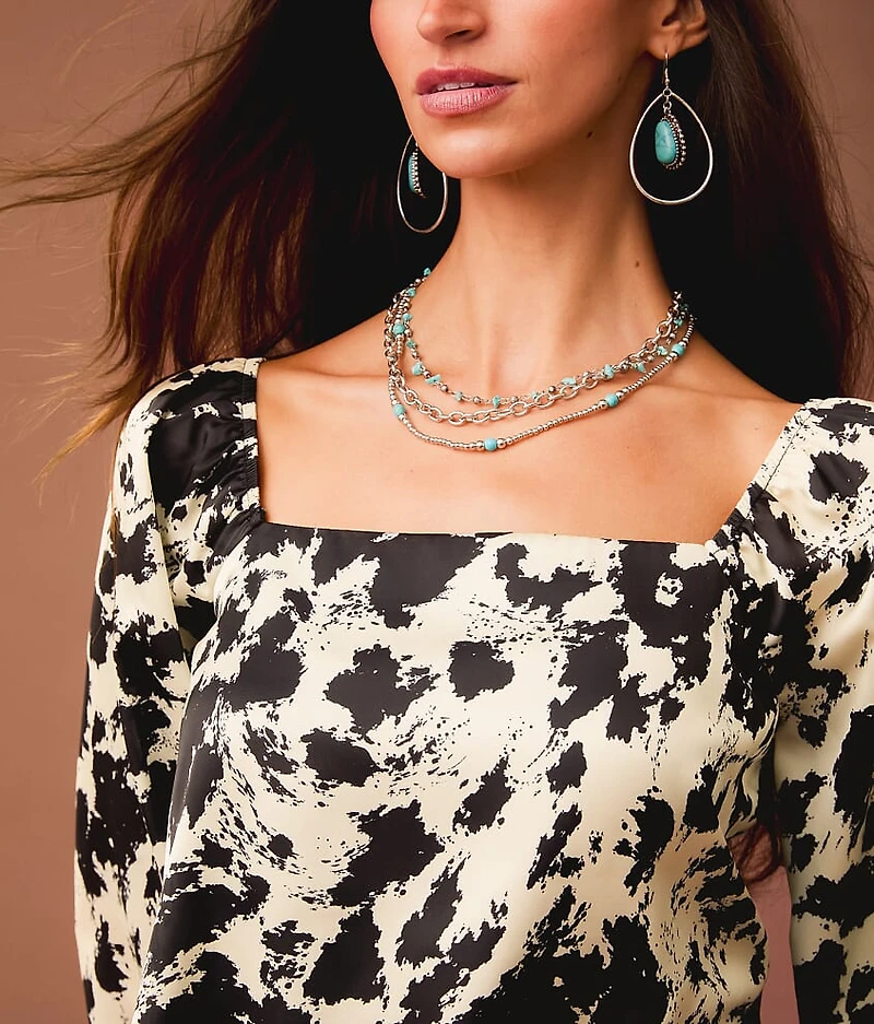 Satin Cow Print Hanky Top