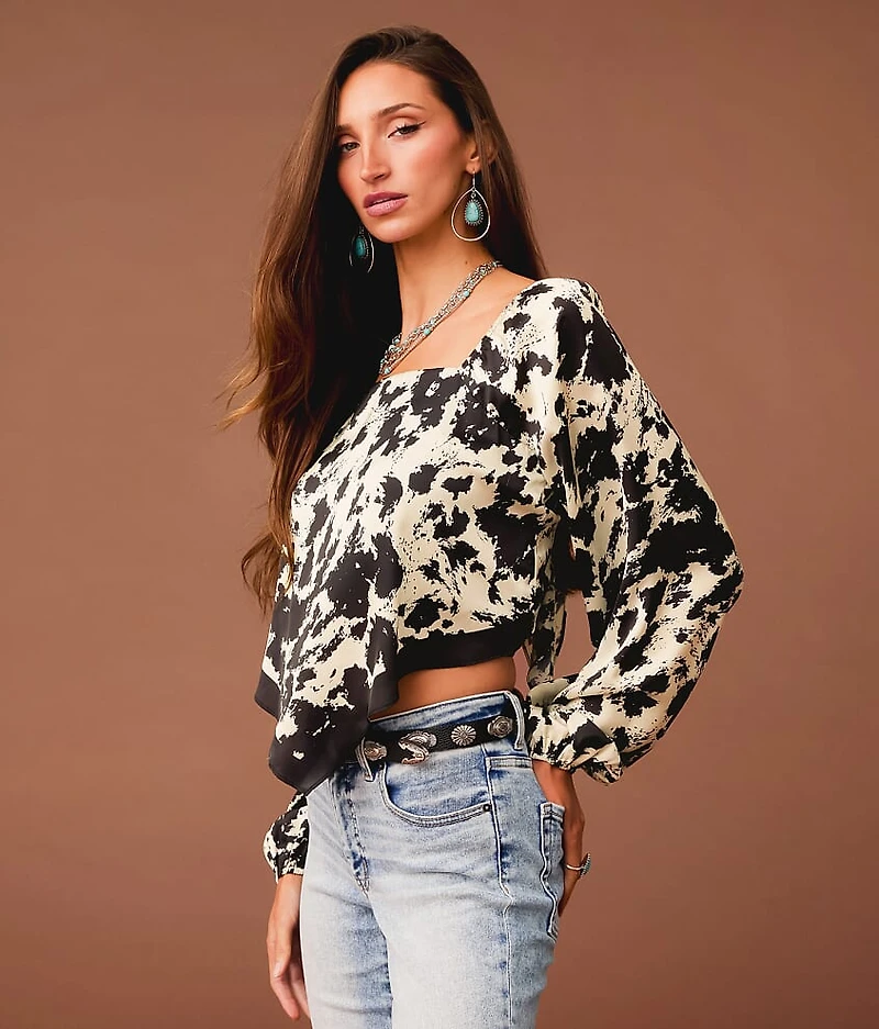 Satin Cow Print Hanky Top