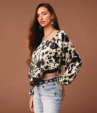 Satin Cow Print Hanky Top