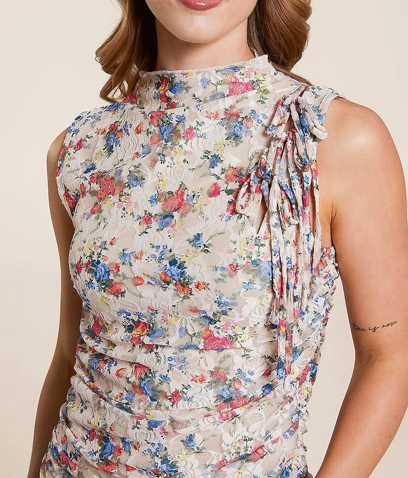 Floral Lace High Neck Tank Top