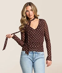 Polka Dot Mesh Top With Detachable Scarf