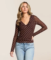 Polka Dot Mesh Top With Detachable Scarf