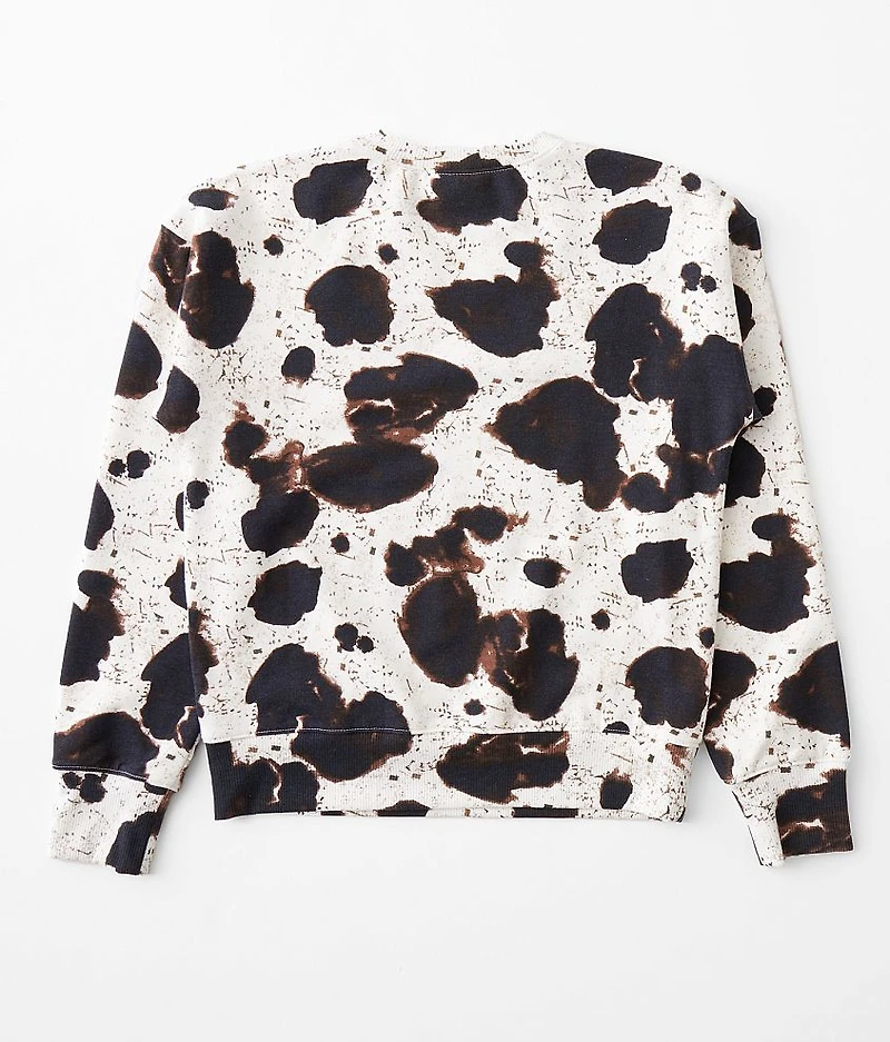Girls - Fringe Cow Print Pullover
