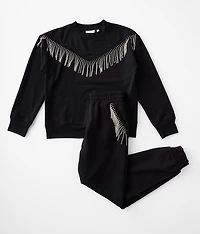 Girls - Rhinestone Fringe Pullover