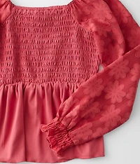 Girls - Floral Jacquard Peplum Top