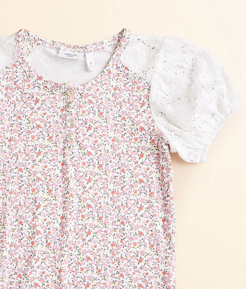 Girls - Floral Henley Top