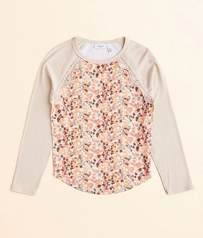 Girls - Ribbed Lace Trim Top
