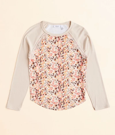 Girls - Ribbed Lace Trim Top