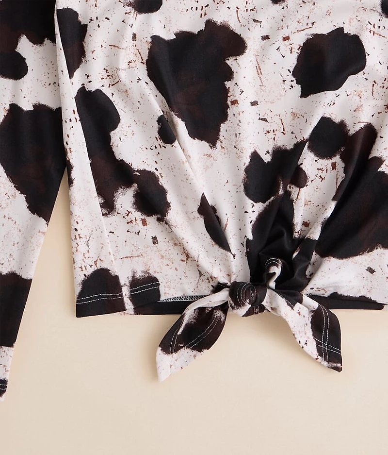 Girls - Cow Print Front Tie Top