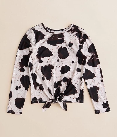 Girls - BKE Cow Print Front Tie Top