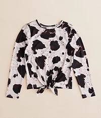 Girls - BKE Cow Print Front Tie Top