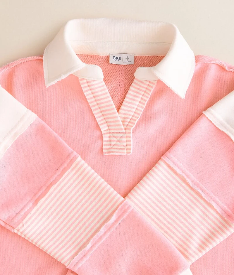 Girls - Pieced Stripe Collard Pullover