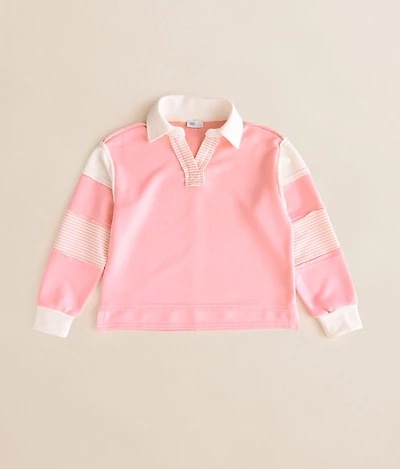 Girls - Pieced Stripe Collard Pullover