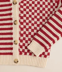 Girls - Checkered Stripe Cardigan Sweater