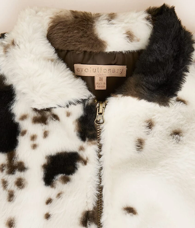 Girls - Cow Print Faux Fur Vest
