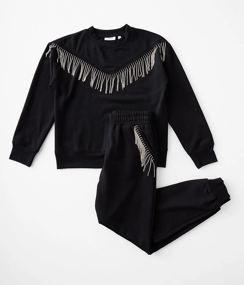 Girls - Rhinestone Fringe Jogger