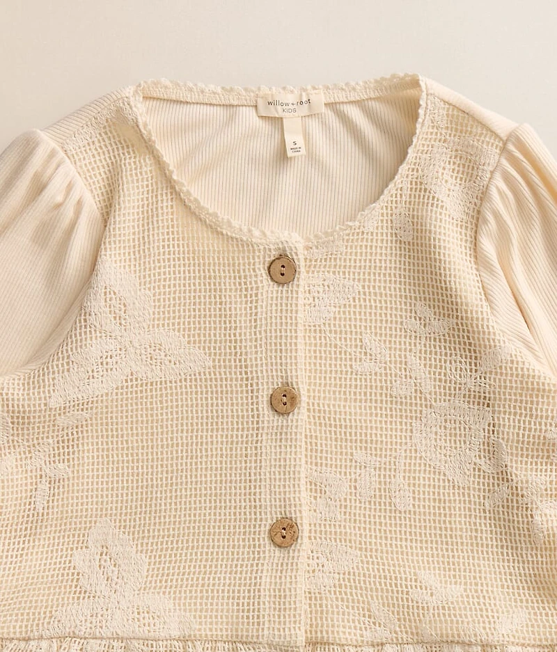 Girls - Floral Crochet Peplum Top