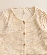Girls - Floral Crochet Peplum Top