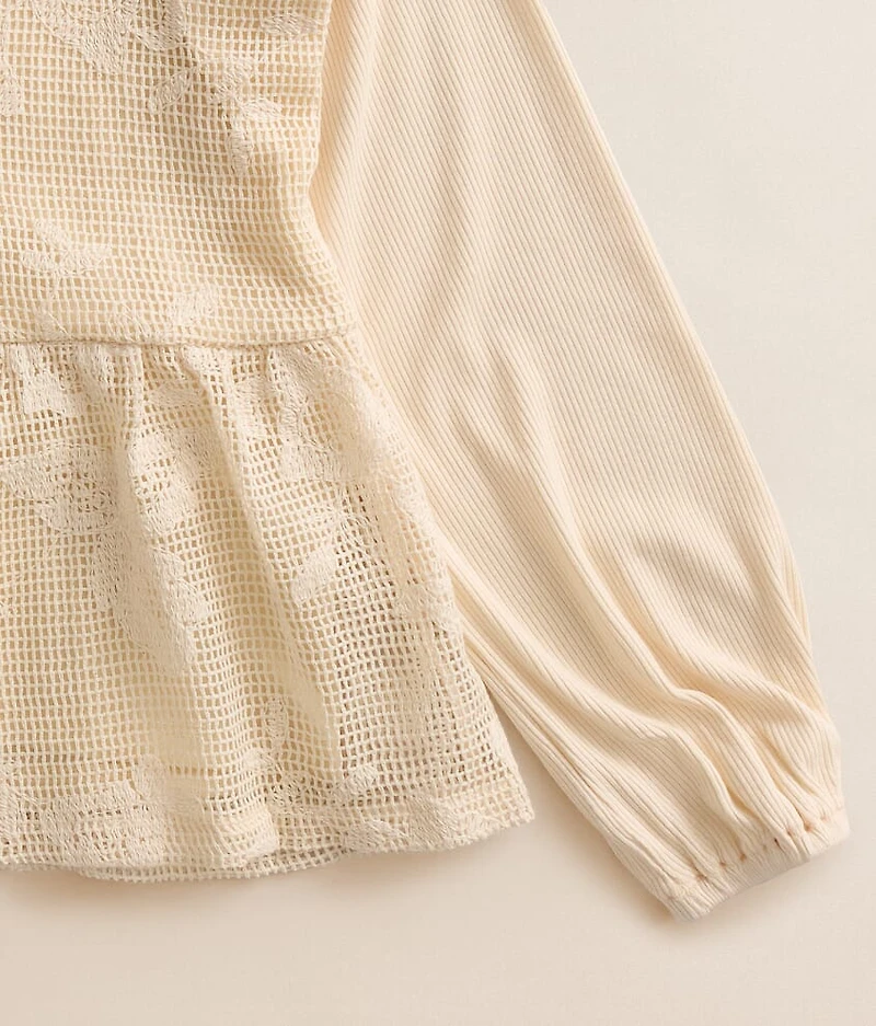 Girls - Floral Crochet Peplum Top