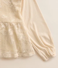 Girls - Floral Crochet Peplum Top