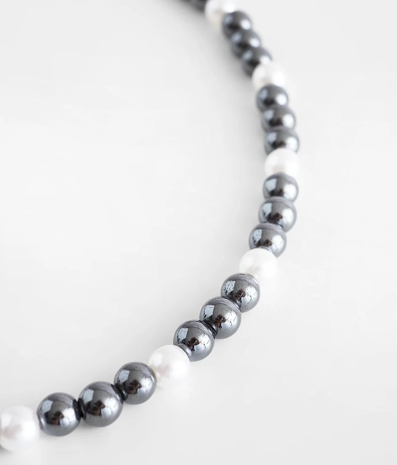 Faux Pearl & Hematite 21" Necklace