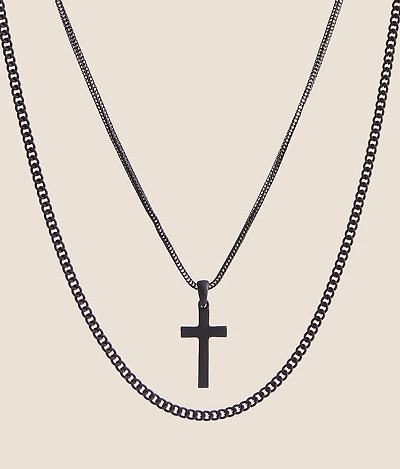 2 Pack Cross 17" & 19" Necklace Set