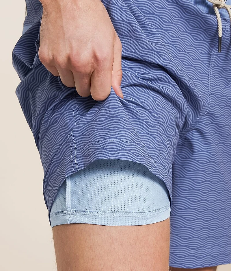 The Bayberry Blue Waves Stretch Swim Trunks