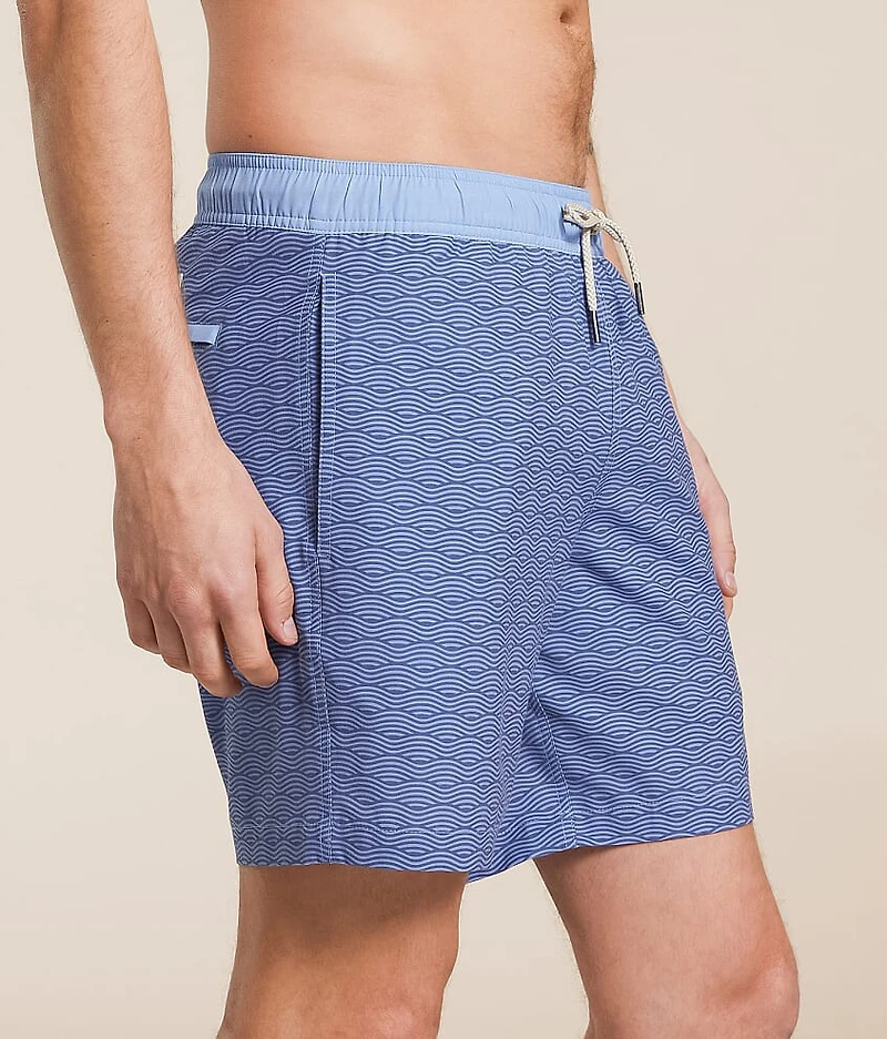 The Bayberry Blue Waves Stretch Swim Trunks