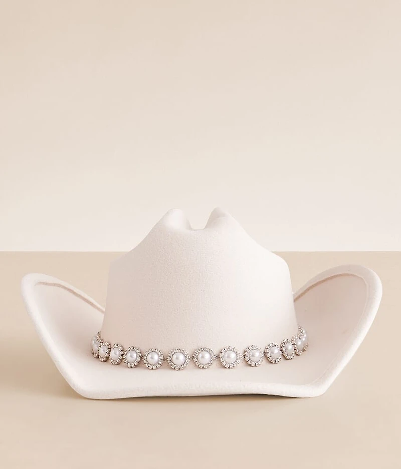 Fame Accessories Faux Pearl Cowboy Hat