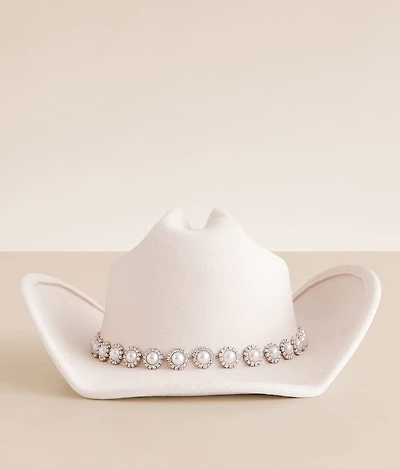 Fame Accessories Faux Pearl Cowboy Hat