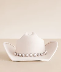 Fame Accessories Faux Pearl Cowboy Hat