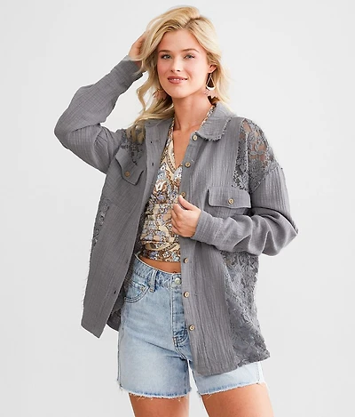 Pieced Sheer Lace Shirt