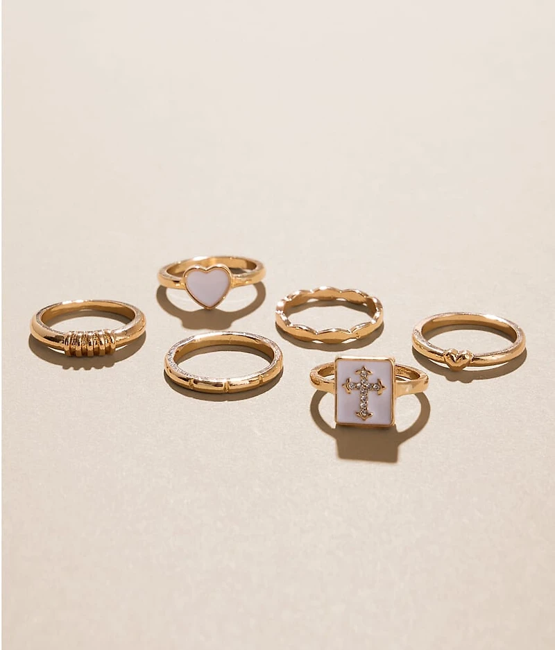 6 Pack Heart & Cross Ring Set
