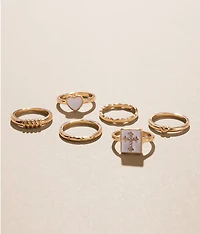 6 Pack Heart & Cross Ring Set