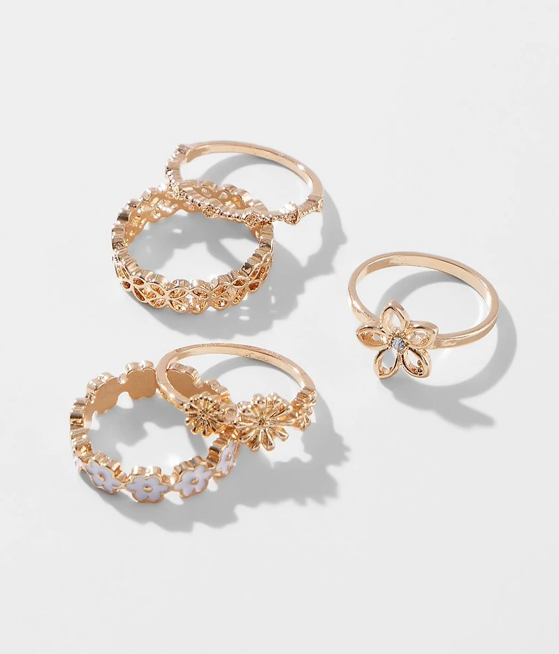 5 Pack Flower Ring Set