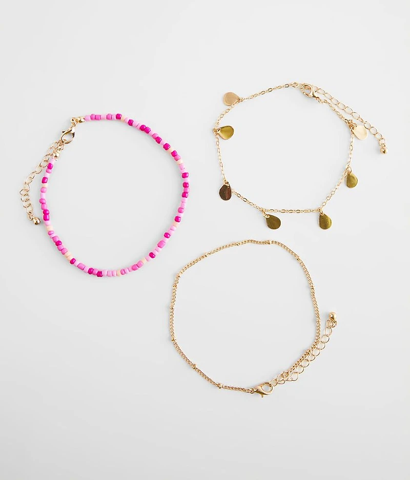 3 Pack Beaded Ankle Bracelet Set