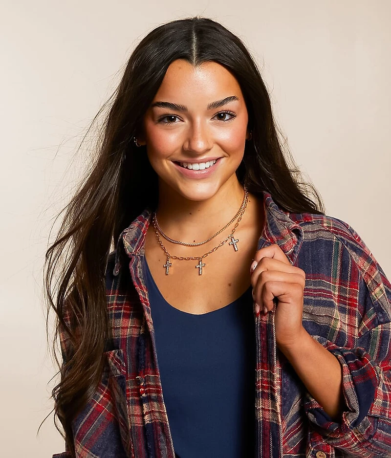 Tiered Glitz Cross Necklace