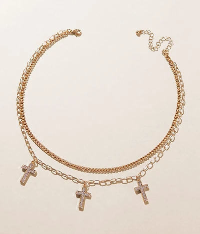 Tiered Glitz Cross Necklace