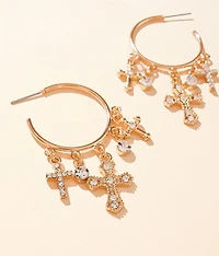 Glitz Cross Charm Hoop Earring