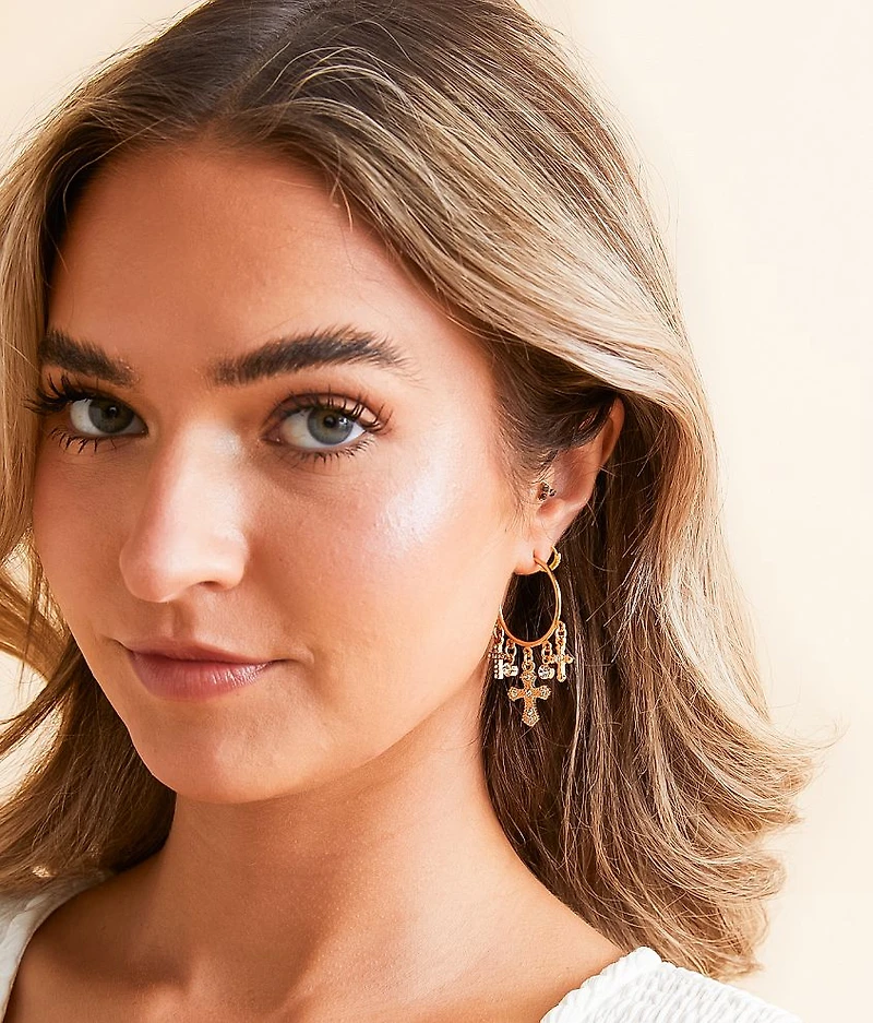 Glitz Cross Charm Hoop Earring