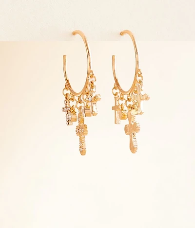 Glitz Cross Charm Hoop Earring