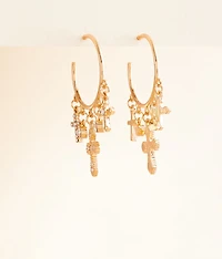 Glitz Cross Charm Hoop Earring