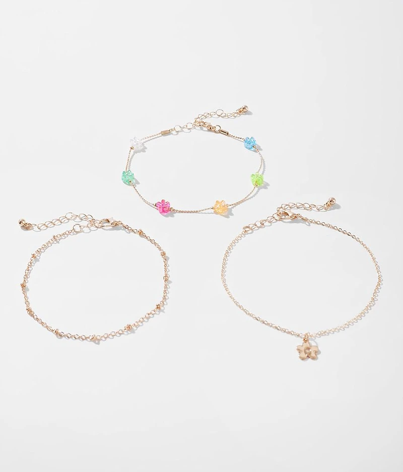 3 Pack Flower Ankle Bracelet Set