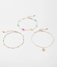 3 Pack Flower Ankle Bracelet Set