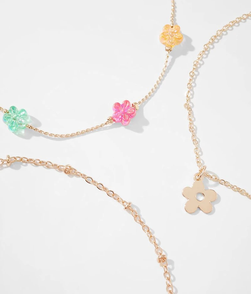 3 Pack Flower Ankle Bracelet Set